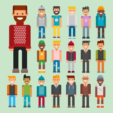 Grup erkek portre farklı milliyet dostluk karakter takım mutlu insanlar genç adam kişi vektör çizim.