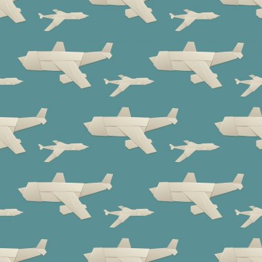 Origami lojistik kağıt uçak taşıma seamless modeli özgün düz seyahat kağıt levha ulaşım özgürlük vektör çizim.