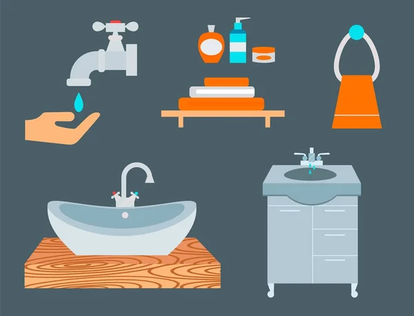 Иконки в ванной комнате процесс экономии воды символы гигиены мойка мойка красота векторные иллюстрации . — стоковый вектор