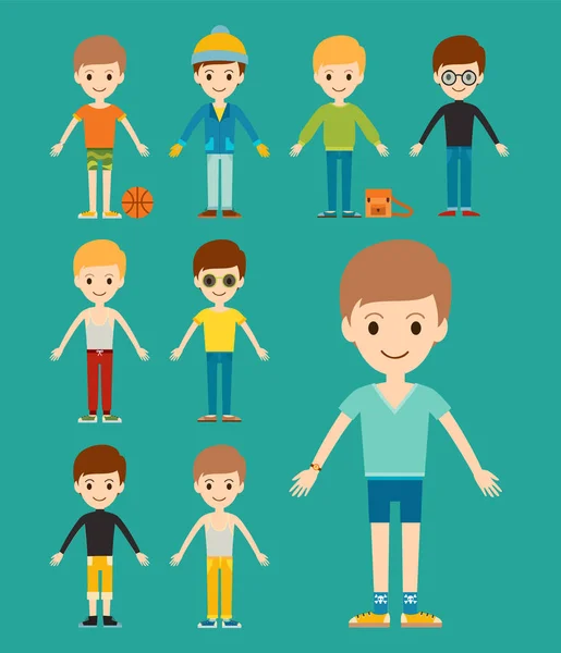 Groupe de jeunes enfants portrait amitié homme personnage équipe heureux gens garçon personne vecteur illustration . — Image vectorielle