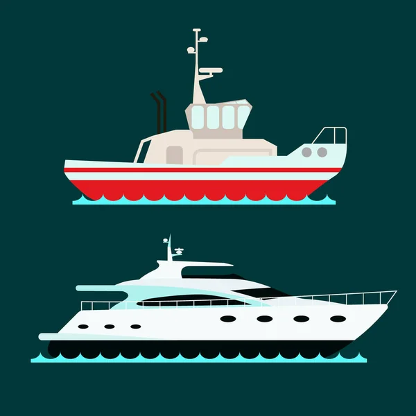 Bateau de croisière bateau symbole de la mer bateau industrie du voyage vecteur voiliers ensemble de croisière icône marine — Image vectorielle