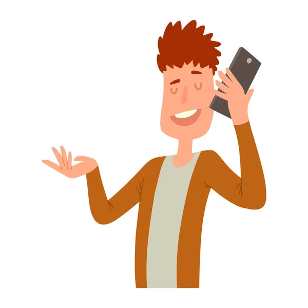 Успешный профессиональный человек деловые люди персонаж говорить его мобильный телефон векторной иллюстрации — стоковый вектор