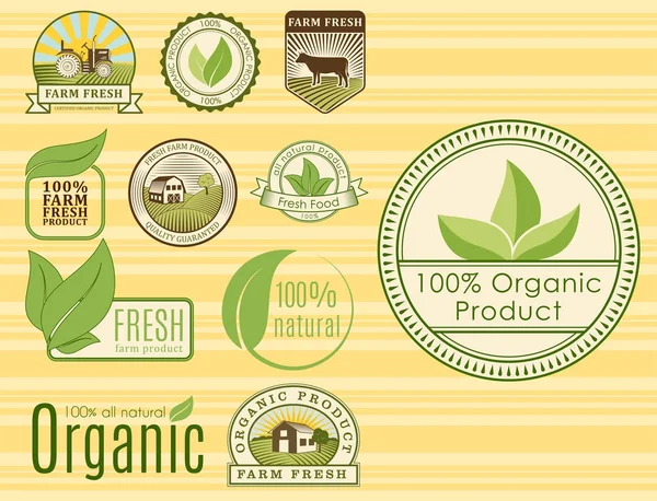 Bio farm organic eco healthy food templates and vintage vegan green color for restaurant menu or package badge vector illustration. Stock Vector