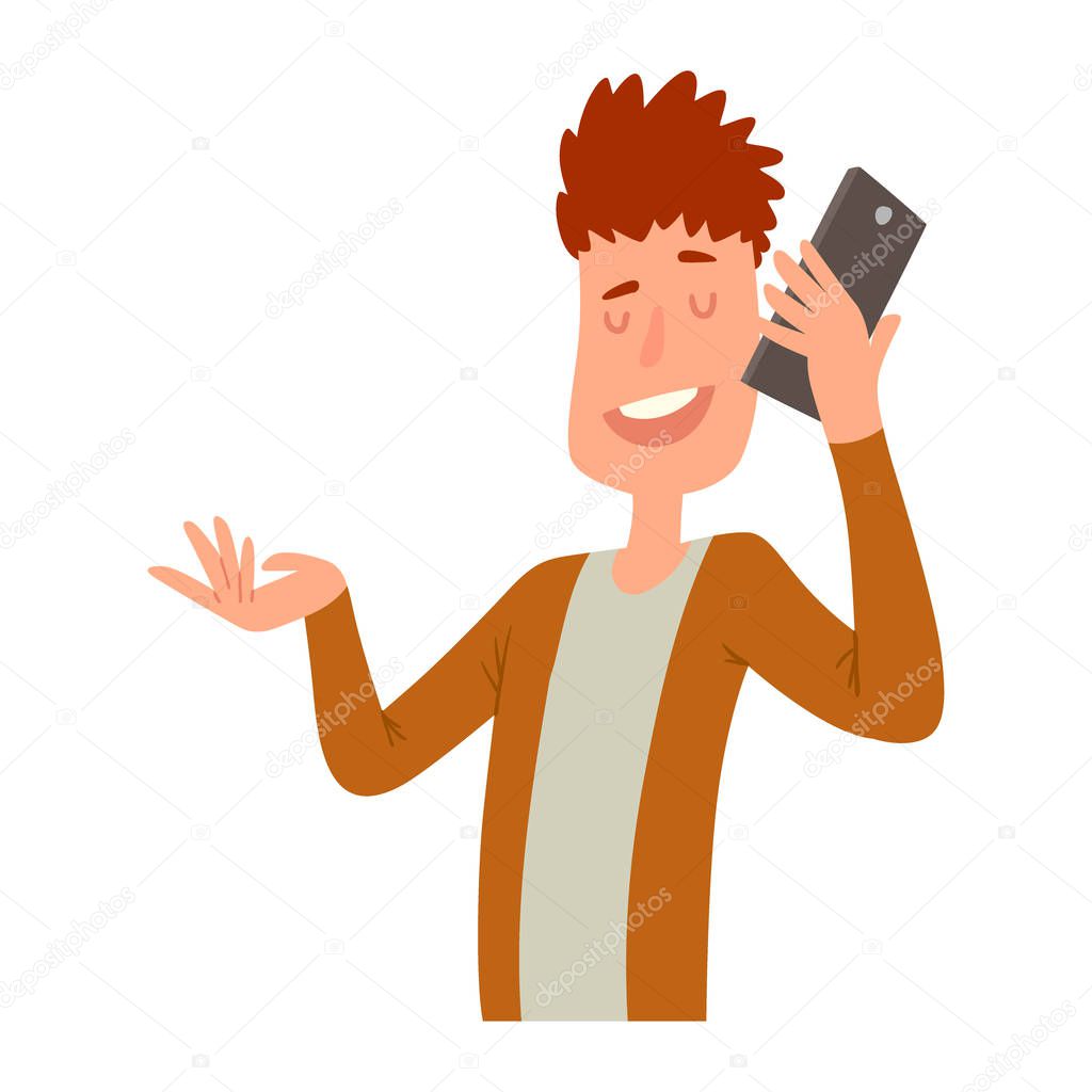 Successful professional man business people character talking his cell phone vector illustration