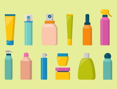 Kozmetik losyon makyaj güzellik plastik sıvı krem konteyner sıvı paketi şişe illüstrasyon vektör.