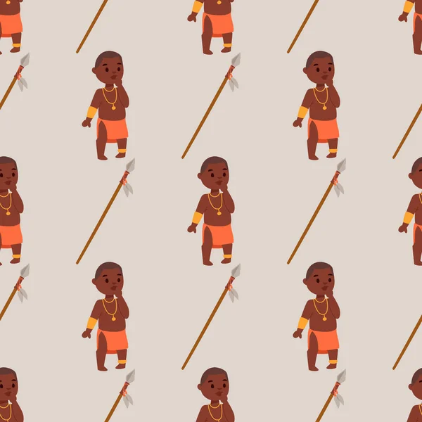 Maasai Africano pessoas em roupas tradicionais feliz pessoa fundo sem costura padrão famílias vetor ilustração . — Vetor de Stock