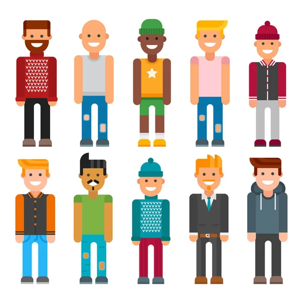 Grup erkek portre farklı milliyet dostluk karakter takım mutlu insanlar genç adam kişi vektör çizim.