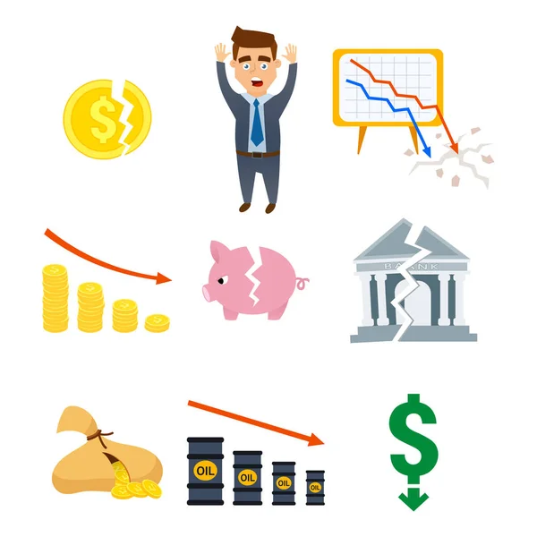 Crisis símbolos concepto problema economía banca negocios finanzas diseño inversión icono vector ilustración . — Vector de stock