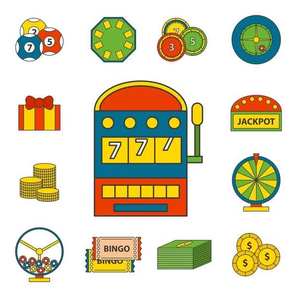 Casino oyun simgeleri poker kumarbaz sembolleri kazanan rulet joker slotbvector illüstrasyon blackjack.