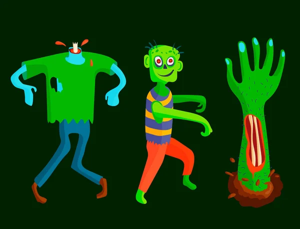 Zombie kolorowy kreskówka straszny i magiczne ludzi ciało część zabawy kreskówka potwór wektor ilustracja — Wektor stockowy