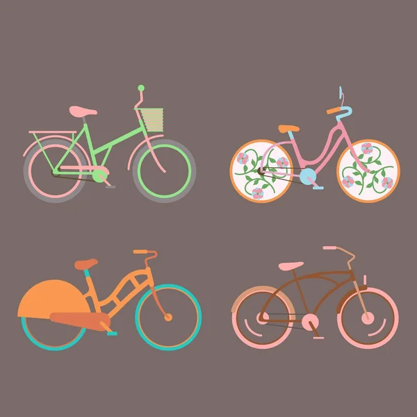 Vector bicycles vintage style old bike transport retro ride vehicle summer cycle transportation illustration — Stock Vector
