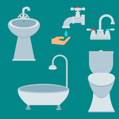 Ekipman simgesi tuvalet kase banyo temiz düz stil illüstrasyon hijyen tasarım.