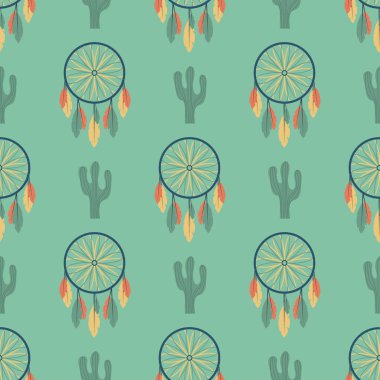 Kızılderililer rüya yakalayıcı Tapınağı süsleme seamless modeli öğe retro vintage Hinduizm etnik araçları illustratio vektör