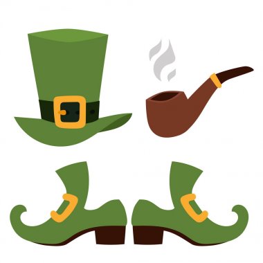 St Patricks Günü vektör simgeler ve cin karikatür tarzı sembolleri İrlandalı geleneksel dekorasyon tasarım vektör çizim.
