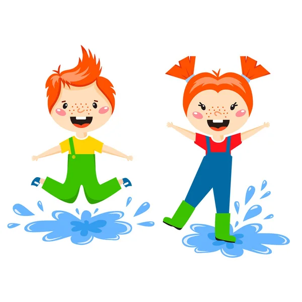 Les enfants jouent profiter de printemps arrivée chaud été petits personnages heureux jouer illustration vectorielle . — Image vectorielle
