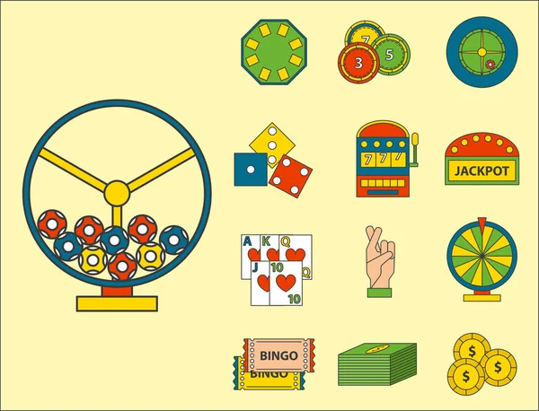 Juego de casino iconos póquer jugador símbolos blackjack ganar ruleta joker slotbvector ilustración . — Archivo Imágenes Vectoriales