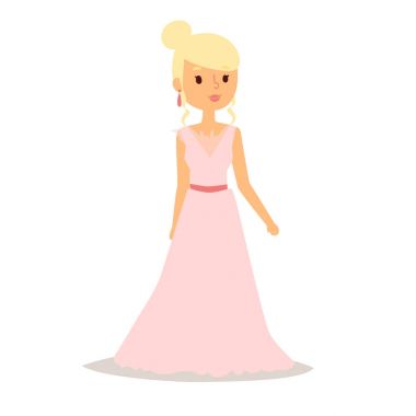 Düğün Gelin kadın karakter elbise zarif stili kutlama vektör çizim.