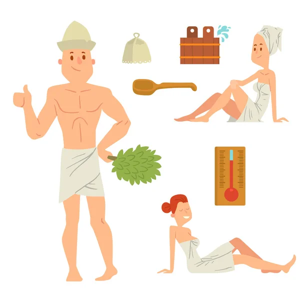 Baño personas cuerpo lavado cara y baño tomar vapor ducha tomar lujo relajación caracteres vector ilustración — Archivo Imágenes Vectoriales