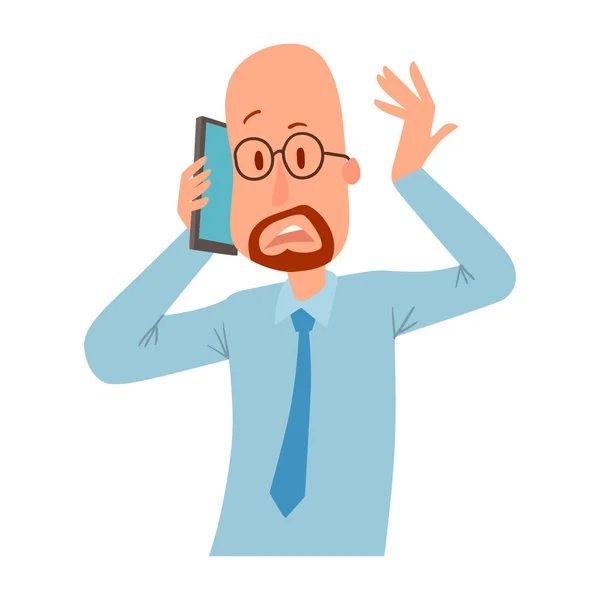 Hombre profesional exitoso hombres de negocios carácter hablando de su teléfono celular vector ilustración — Vector de stock