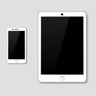 Vektör çizim dijital teknoloji telefon mock-up Üstten Görünüm boş boş ekran ile gerçekçi 3d tablet izole