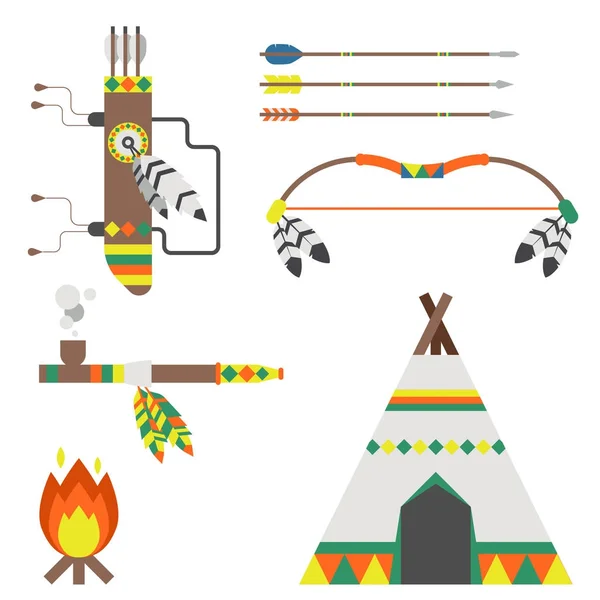 Vilda västern indianen designade element traditionell konst koncept och native tribal etniska fjäder kultur vektorillustration. — Stock vektor
