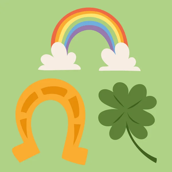 Día de San Patricio vector iconos y leprechaun símbolos de dibujos animados estilo irlandés decoración tradicional vector ilustración . — Archivo Imágenes Vectoriales