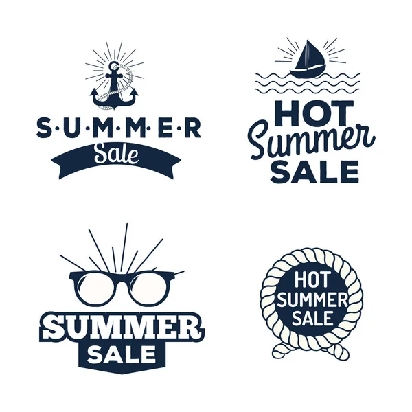 Emblemas de vetor de liberação de venda de verão algumas compras mão desenhada publicidade rótulos ilustração . — Vetor de Stock