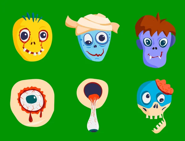 Colorato zombie spaventoso personaggio dei cartoni animati e persone magiche parte del corpo cartone animato divertente mostro vettore illustrazione — Vettoriale Stock