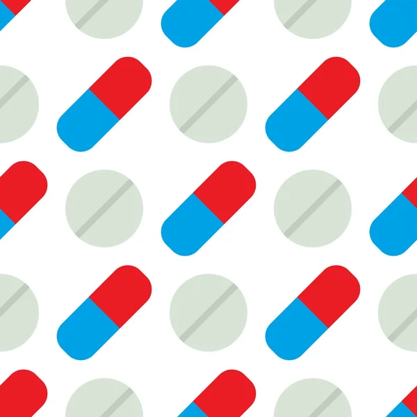 Seamless pattern with pills and capsules background simple flat painkiller pharmaceutical vector illustration. — Stock Vector