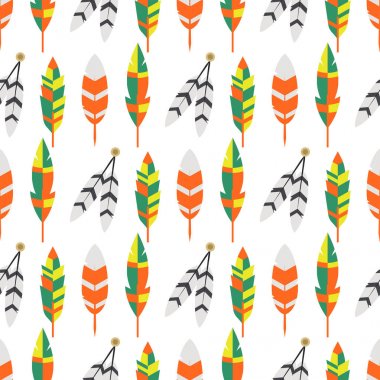 Kabile düz tüy kuş vintage renkli etnik Dikişsiz desen vektör çizim.