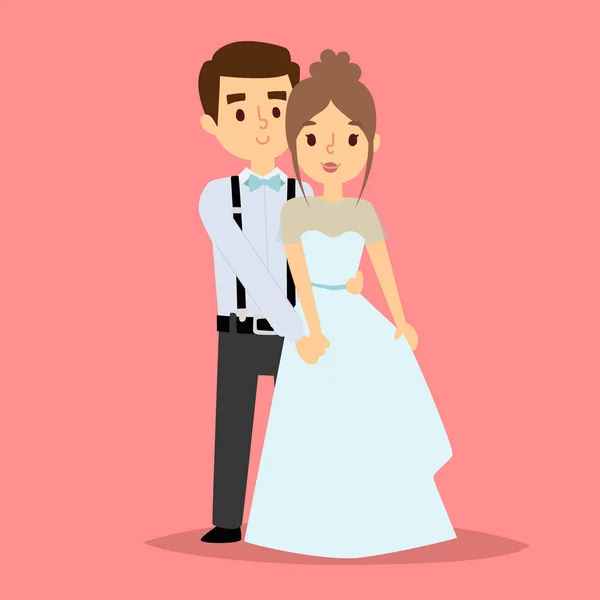 Boda pareja vector hermoso modelo chica en vestido blanco y hombre en traje novia ilustración — Archivo Imágenes Vectoriales