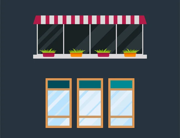 Verschillende typen huis windows elementen vlakke stijl glas frames bouw decoratie appartement vectorillustratie. — Stockvector