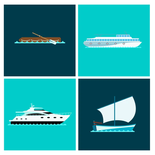 Crucero barco folleto de mar barco industria de viajes vector veleros crucero conjunto de tarjetas marinas — Vector de stock