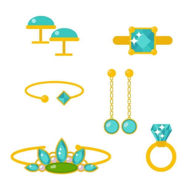 Vector sieraden items gouden elegantie edelstenen kostbare Accessoires mode illustratie — Stockvector