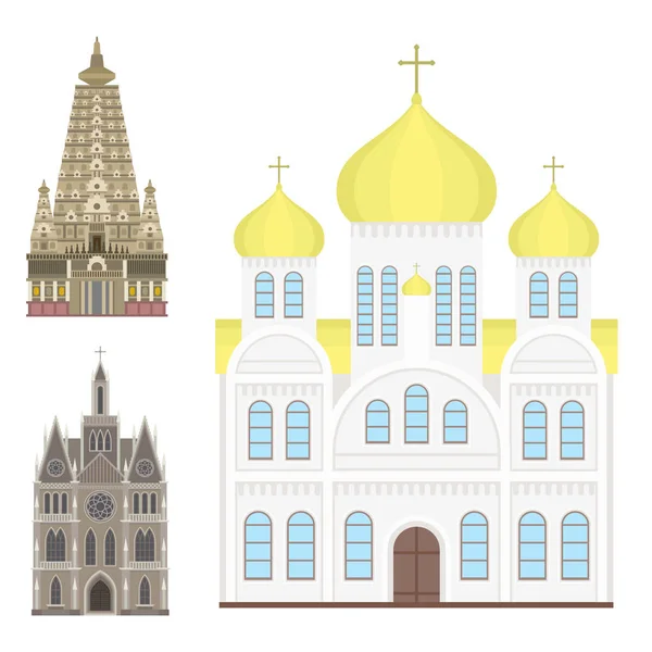 大教堂的教堂寺庙传统建筑地标旅游矢量图 — 图库矢量图片