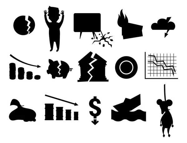Kris symboler svart siluett problem ekonomi banking business finance design investeringar ikon vektorillustration. — Stock vektor