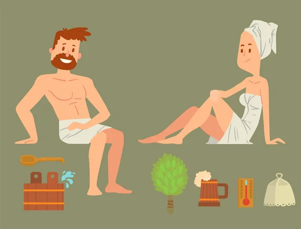 Baño personas cuerpo lavado cara y baño tomar vapor ducha tomar lujo relajación caracteres vector ilustración — Archivo Imágenes Vectoriales