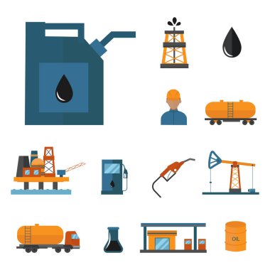 Mineral yağ petrol çıkarma üretim ulaşım fabrika lojistik ekipman vektör simgeleri çizim