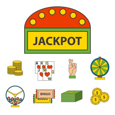 Casino oyun simgeleri poker kumarbaz sembolleri kazanan rulet joker slotbvector illüstrasyon blackjack.