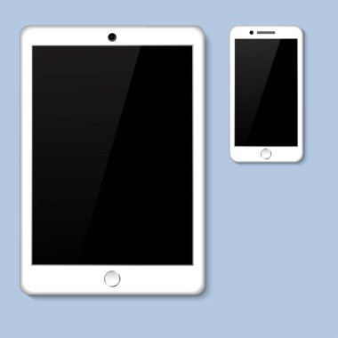 Vektör çizim dijital teknoloji telefon mock-up Üstten Görünüm boş boş ekran ile gerçekçi 3d tablet izole