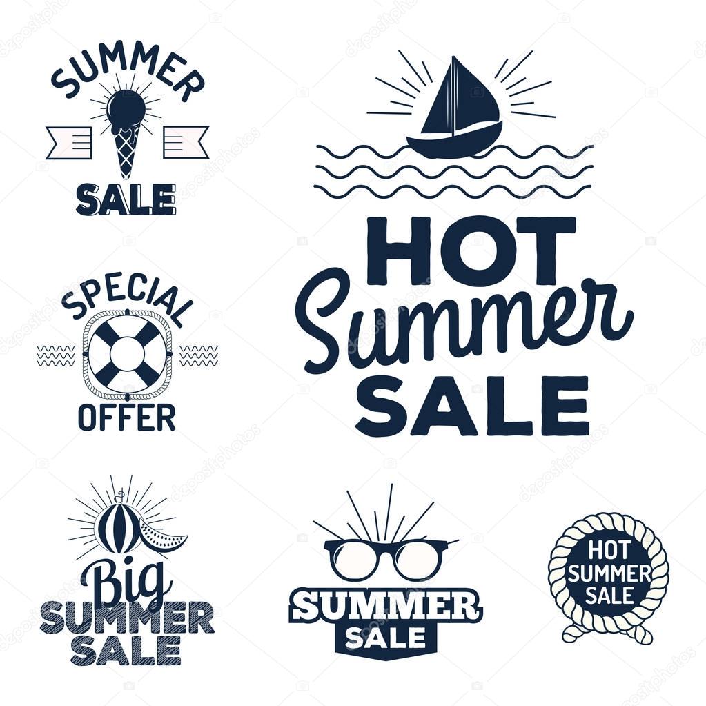 Summer sale clearance vector badges some shopping hand drawn advertising labels illustration.