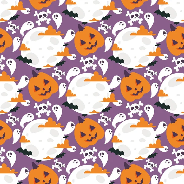 Cadılar Bayramı karnaval Dikişsiz desen arka plan vektör çizim ay gece hayalet ürkütücü Ekim sonbahar korku korkunç geleneksel işareti.