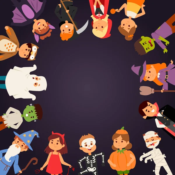 Lindos niños que usan trajes de fiesta de Halloween vector . — Vector de stock