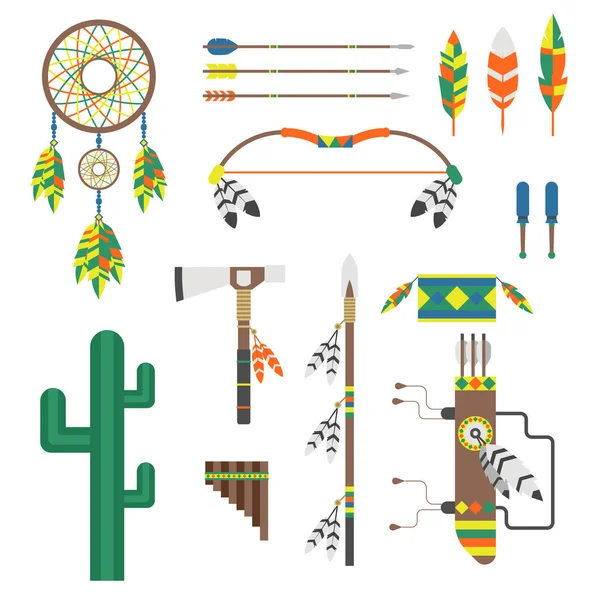 Elemento de diseño indio del oeste salvaje concepto de arte tradicional e ilustración de vectores de cultura de plumas étnicas tribales nativas . — Vector de stock