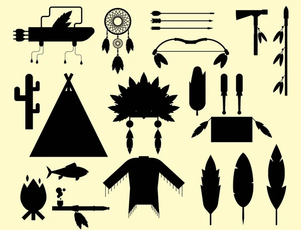 Wild west american indian designed silhouette element traditional native tribal ethnic feather culture vector illustration. — Stock Vector