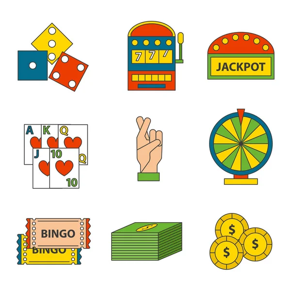 Casino spel iconen poker gokker symbolen blackjack winnende roulette joker slotbvector afbeelding. — Stockvector