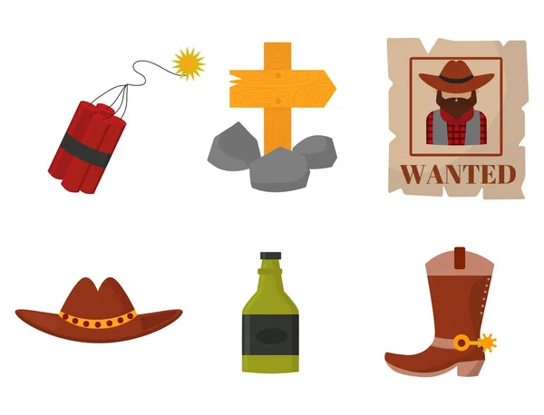 Vintage vaqueros occidentales vector signos americanos símbolos vintage diseños antiguos dibujos animados iconos ilustración . — Vector de stock