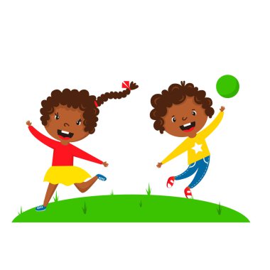 Çocuklar oyun keyfini bahar varış sıcak yaz küçük karakterler mutlu oynarken vektör çizim.