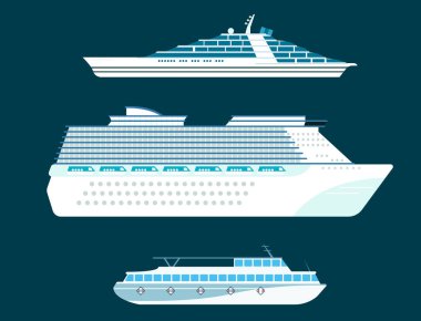 Cruise gemisi kruvazör tekne deniz sembolü gemi seyahat sanayi vektör yelkenli deniz simge kümesi
