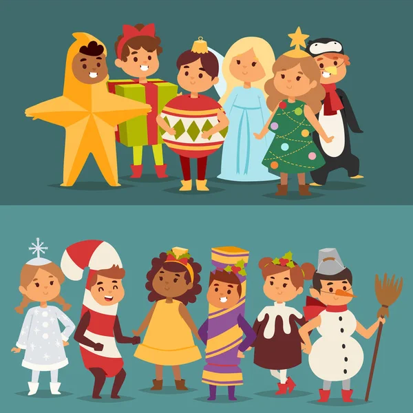 Иллюстрация рождественских карнавальных костюмов детей вектор . — стоковый вектор